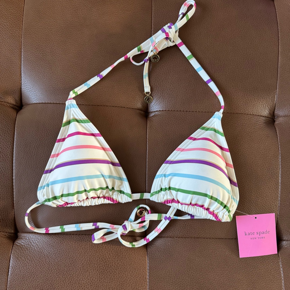 Kate Spade Multicolored striped bikini top, size medium, NWT
